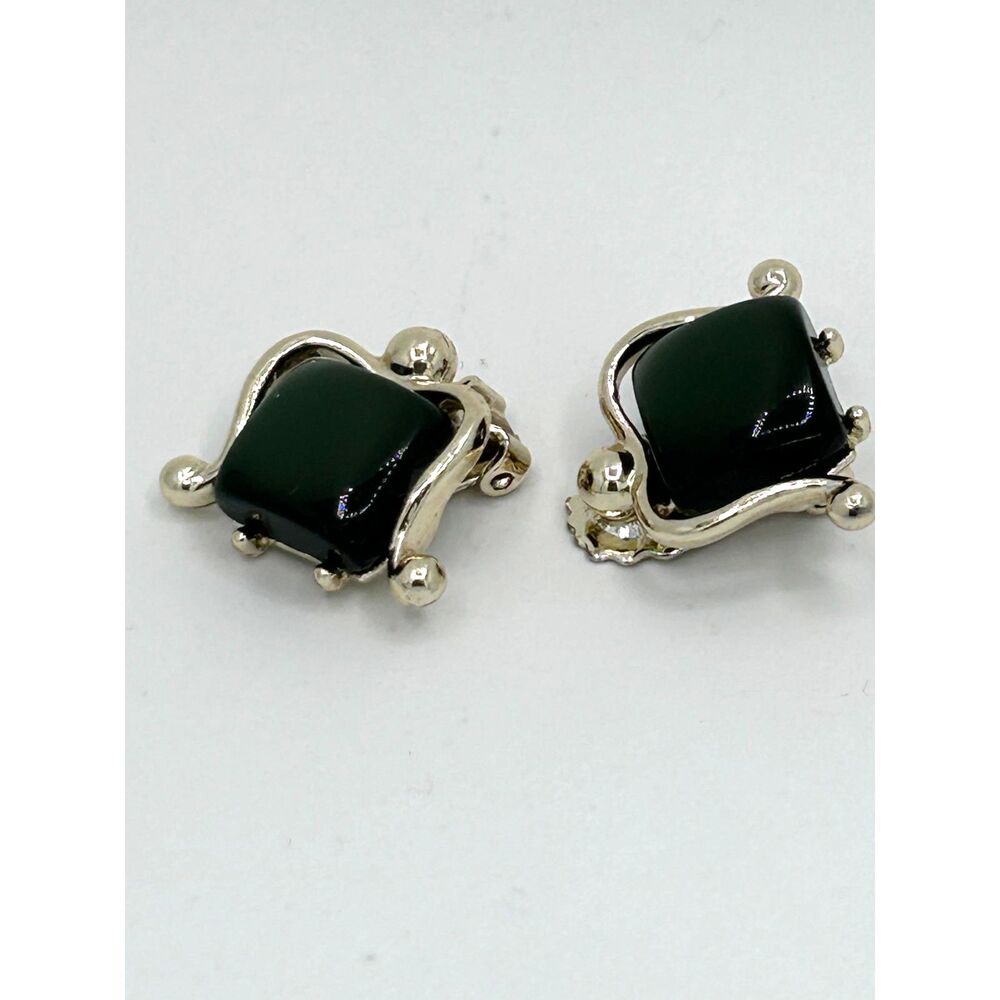 VIntage Estate MCM Thermoset Green and Silver clip-on earrings